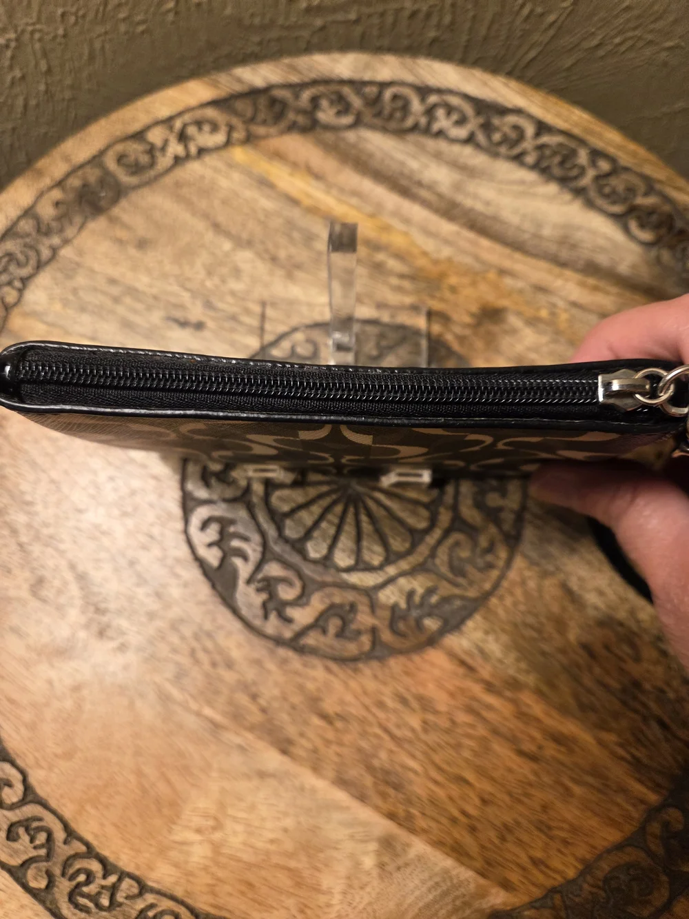 Coach Penelope C Dream Black Signature Wristlet - Black and Cream Pattern